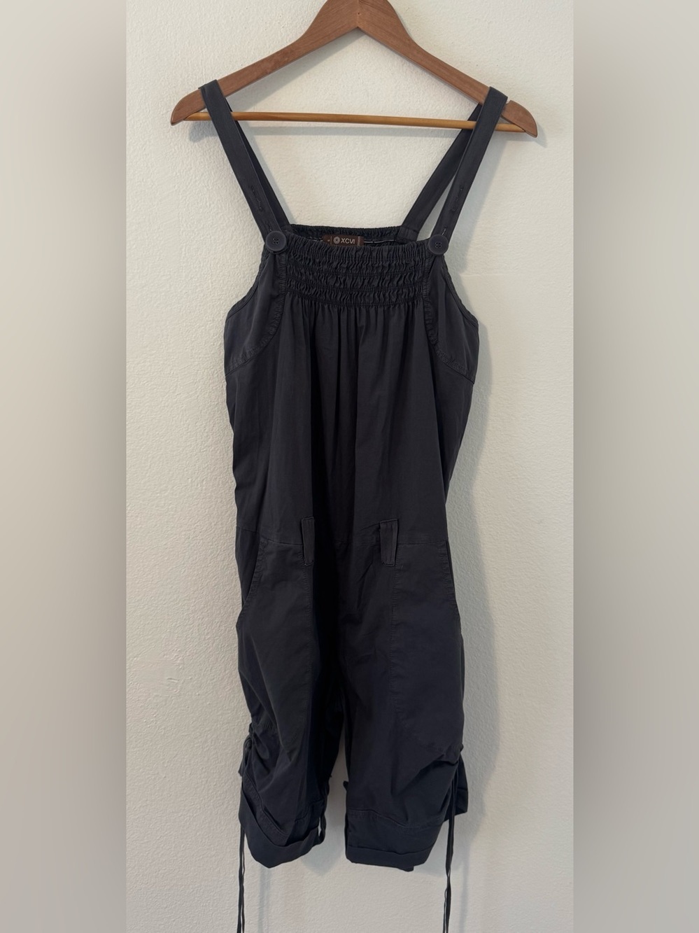 XCVI Charcoal Grey Short Overalls Romper Boho Lagenlook Granola Comfy Artsy Sm